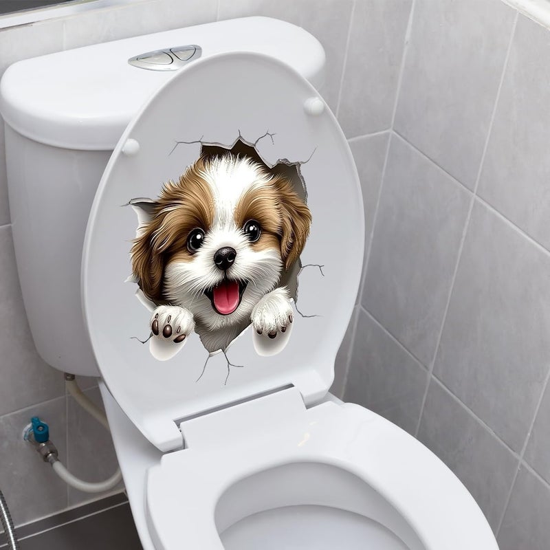 Iprokiu Cute Animal Toilet Sticker Waterproof 3D Funny Dog Cracking Toilet Seat Lid Decal Bathroom Wall Sticker Squirrel Toilet Lid Decal Home Decoration (Dog) - Image 1